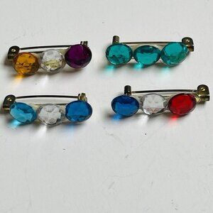 Colorful Glass Rhinestone Pins Brooches Colorful Studded Gold Tone Metal 4 Piece